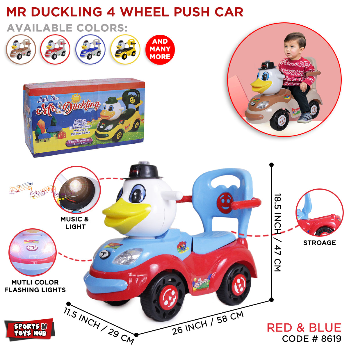 Mr Duckling Push Car For Little Boys & Girls