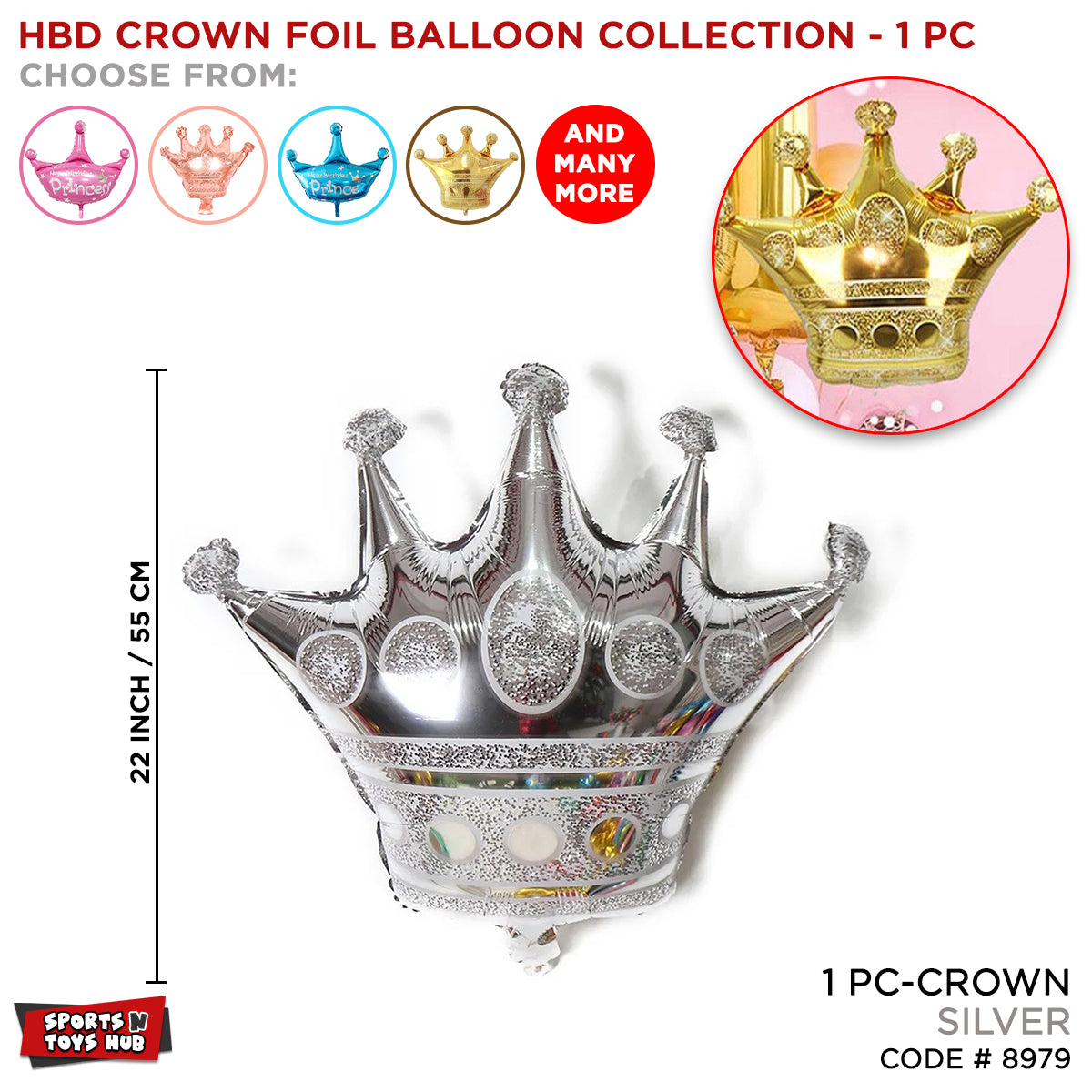 Silver HBD Crown Shape Foil Balloon