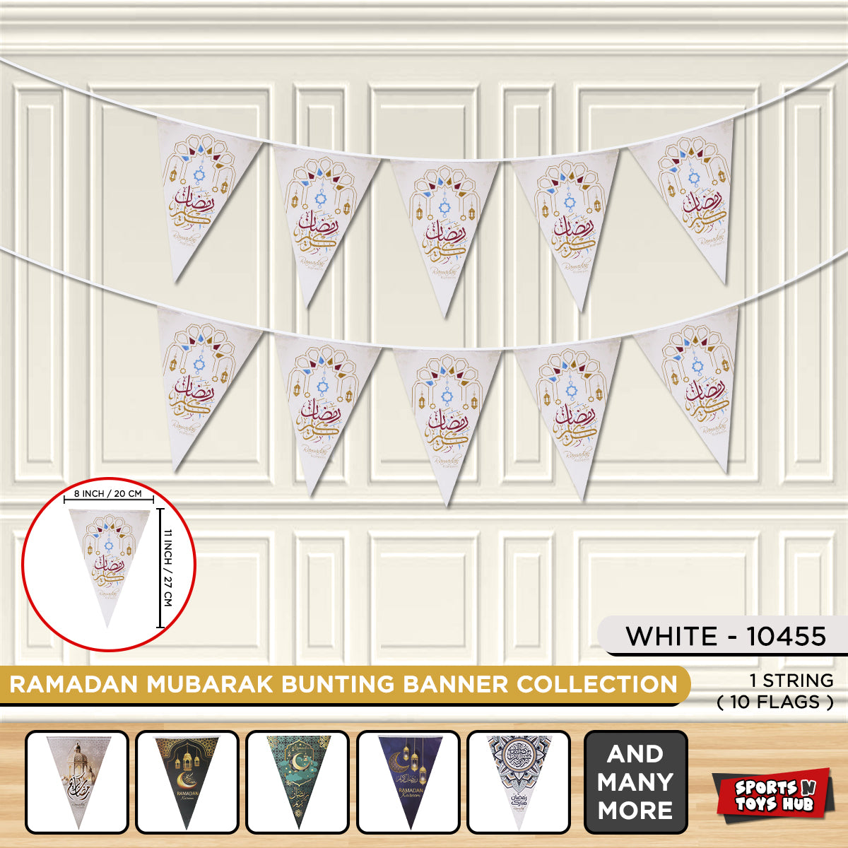 Ramadan Kareem White Flag Triangle Banner