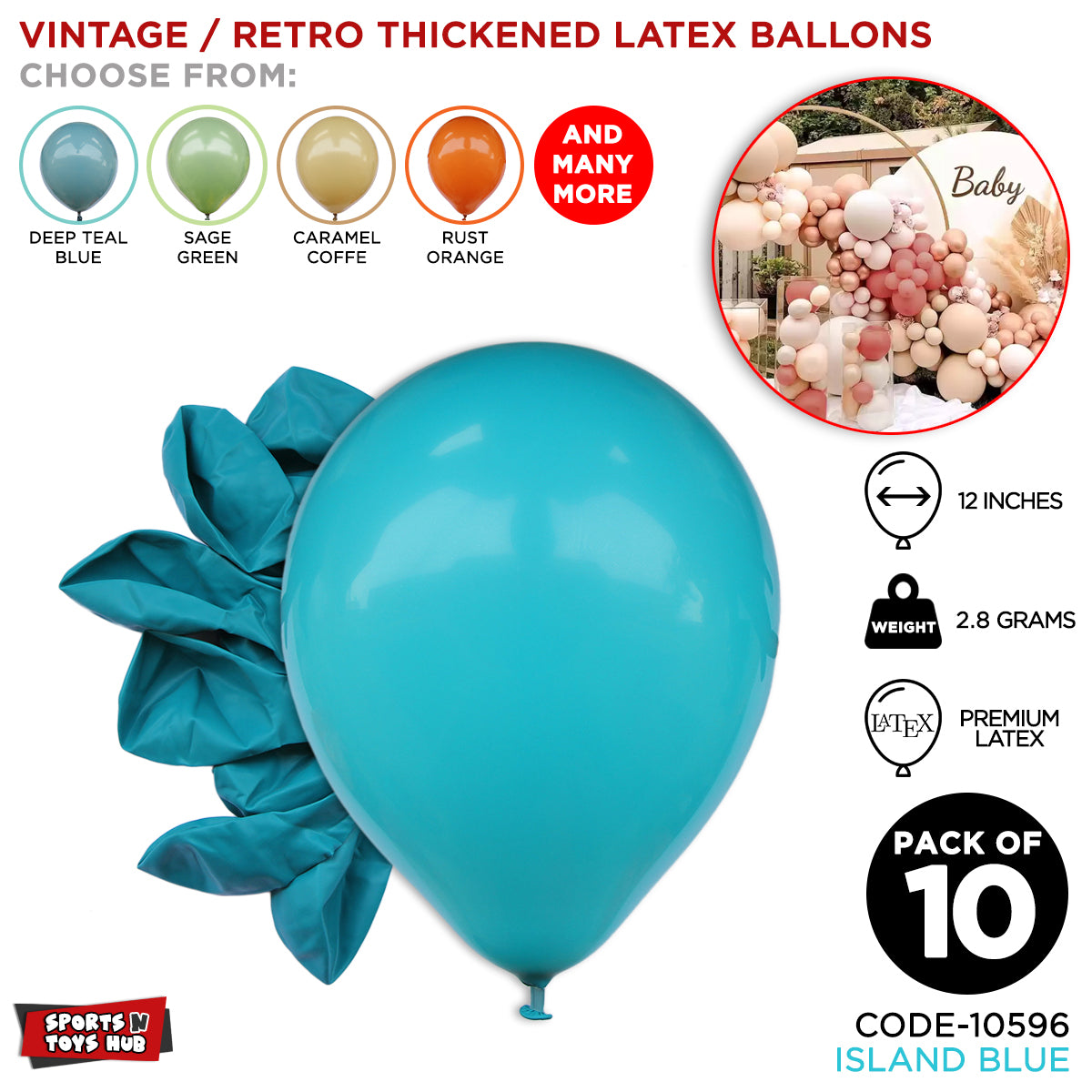 12 Inch 2.8 Gram Vintage / Retro Latex Balloons - 10 pcs