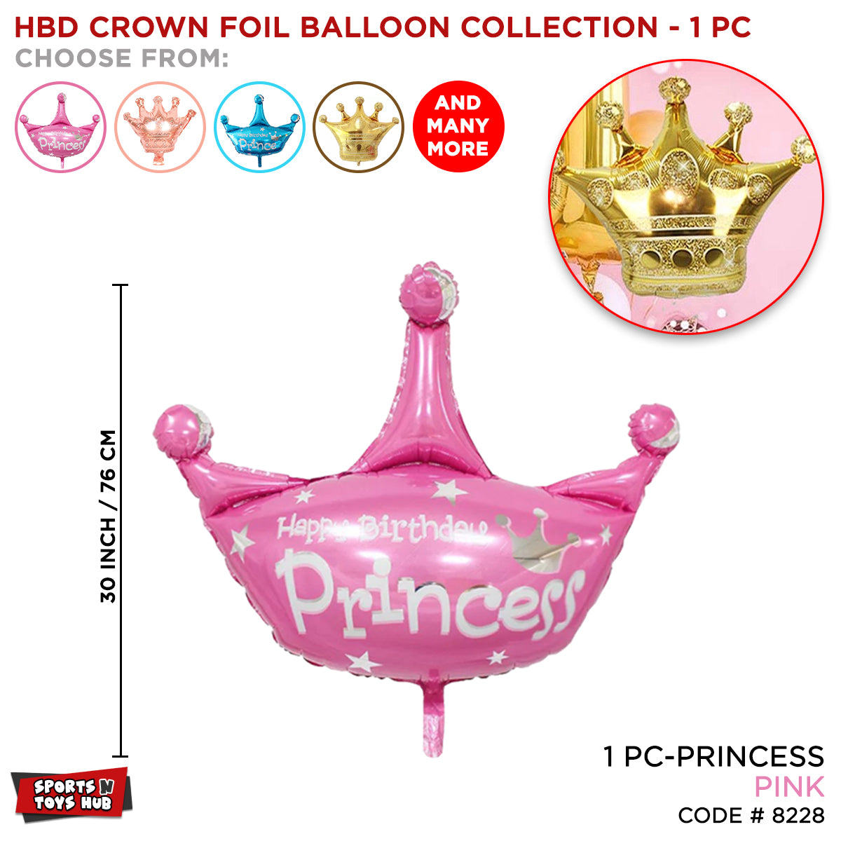 Crown HBD Shape Princess Foil Balloon