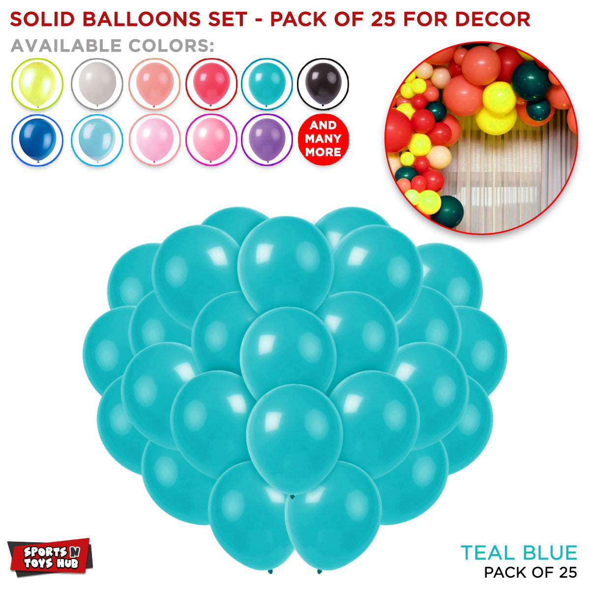 1.5 Gram Solid Latex 10 Inch Round Balloons - 25 Pcs
