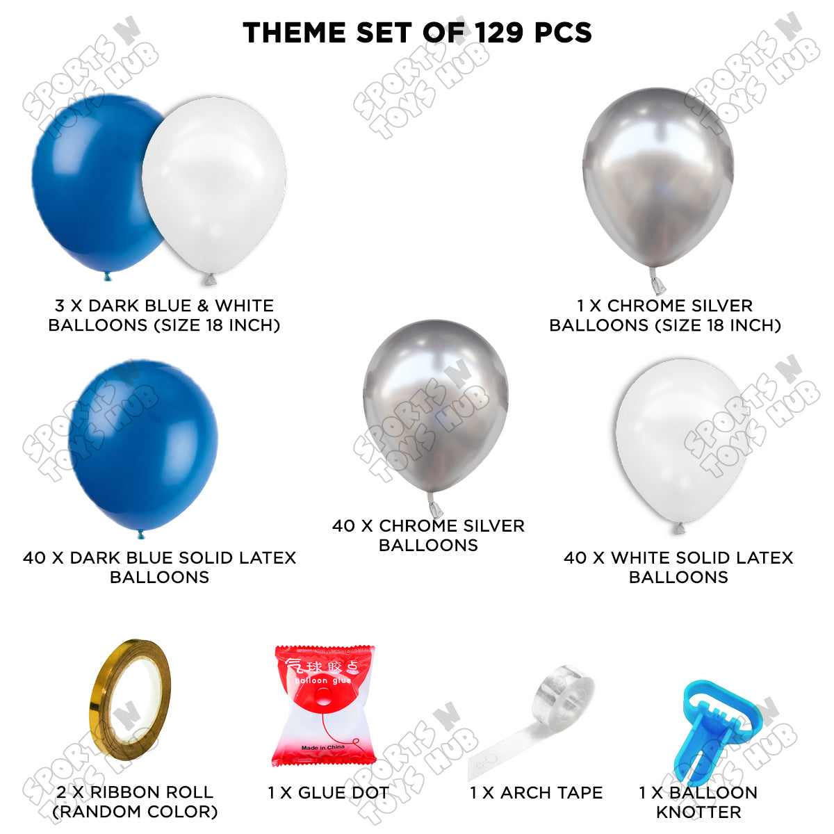 Dark Blue, White & Silver Garland Theme Set