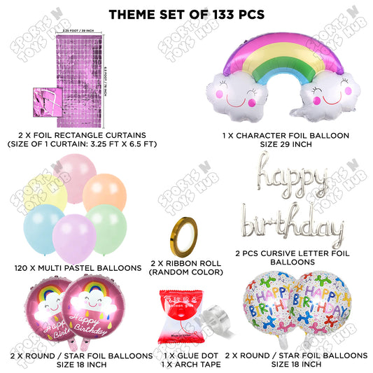 HBD Rainbow Foil Balloon Set With Happy Birthday Cursive Foil Letter Balloon Arch Theme