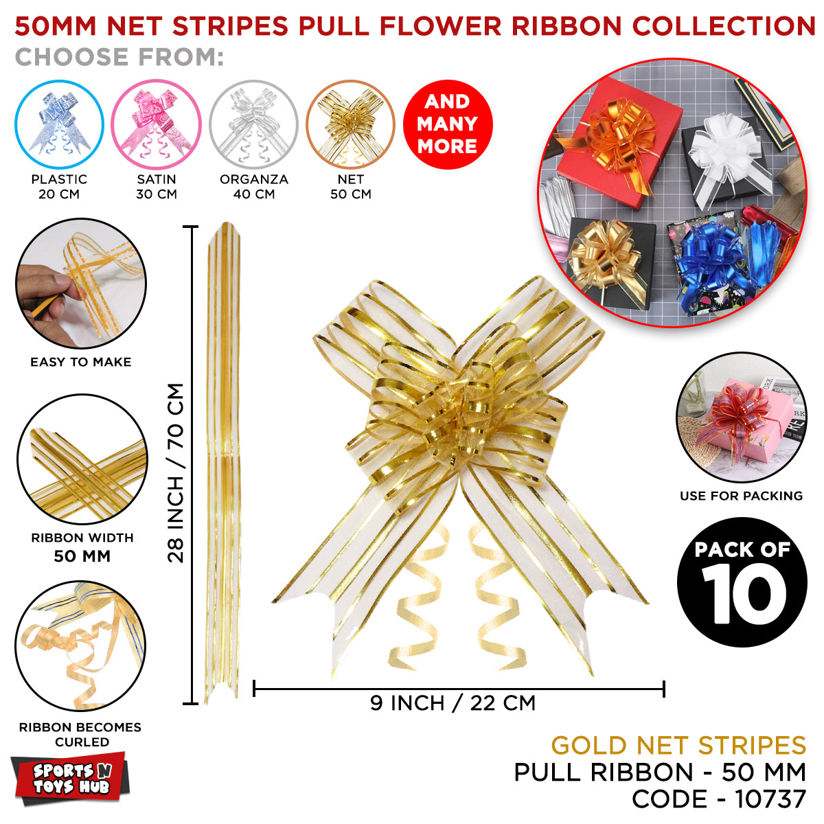 50 MM - Net Stripes Pull Flower Ribbon Collection
