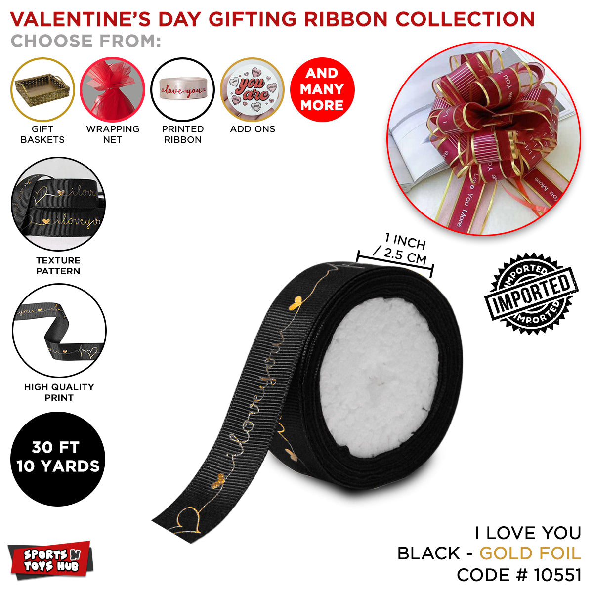 Imported I Love You Printed Gold Foil Ribbons Collection