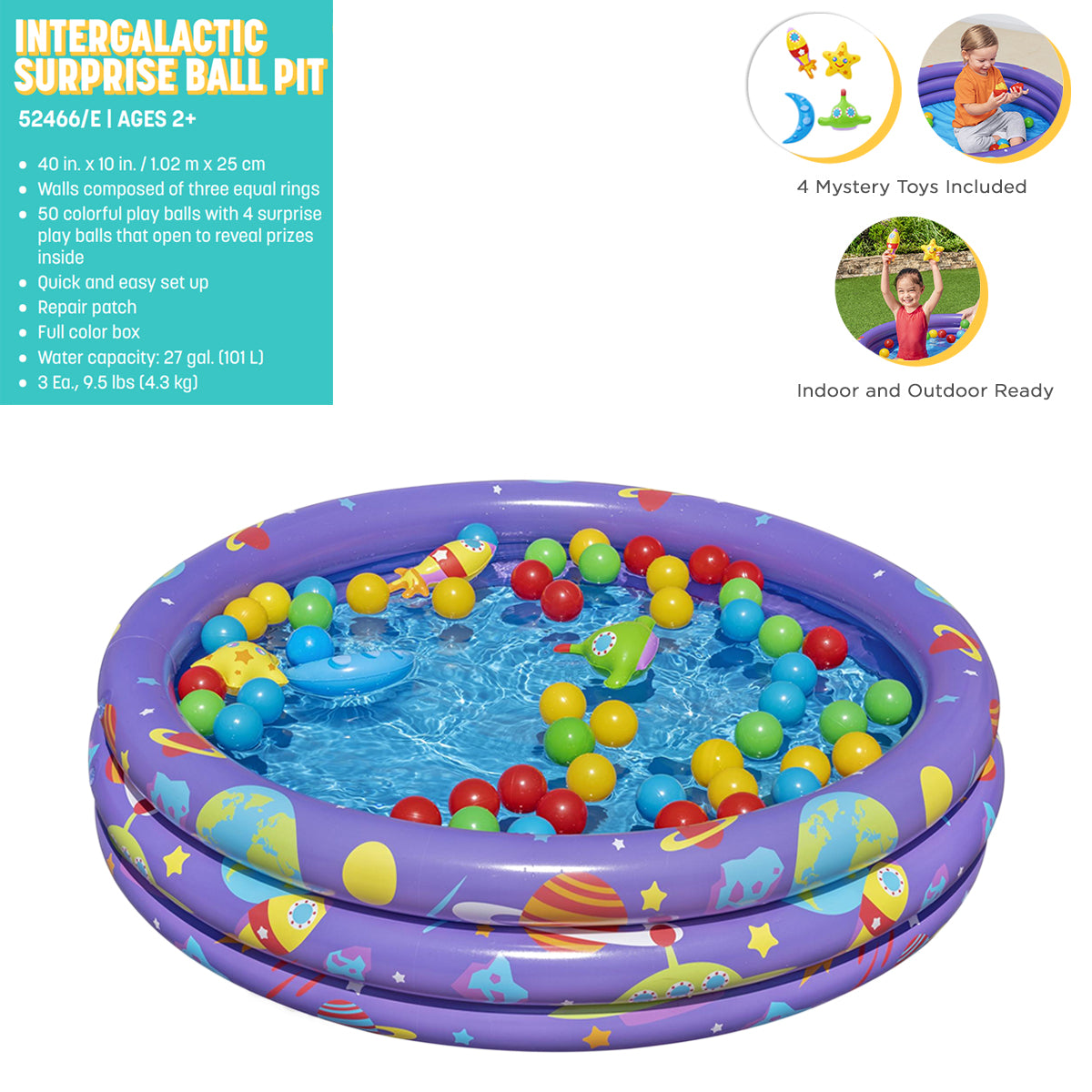 Bestway 3 Ft Inflatable Intergalactic Surprise Ball Pit & Play Swimming Pool For Kids - 52466