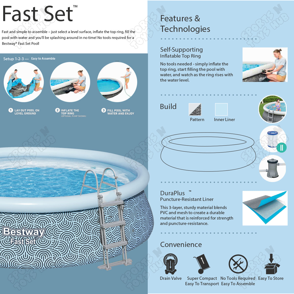 Bestway Fast Set Above Ground Swimming Pool with Filter Pump - 57372 – 15ft x 42in