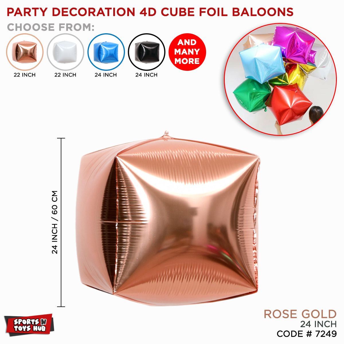 24 Inch - 4D Cube Shape Foil Balloons Collection