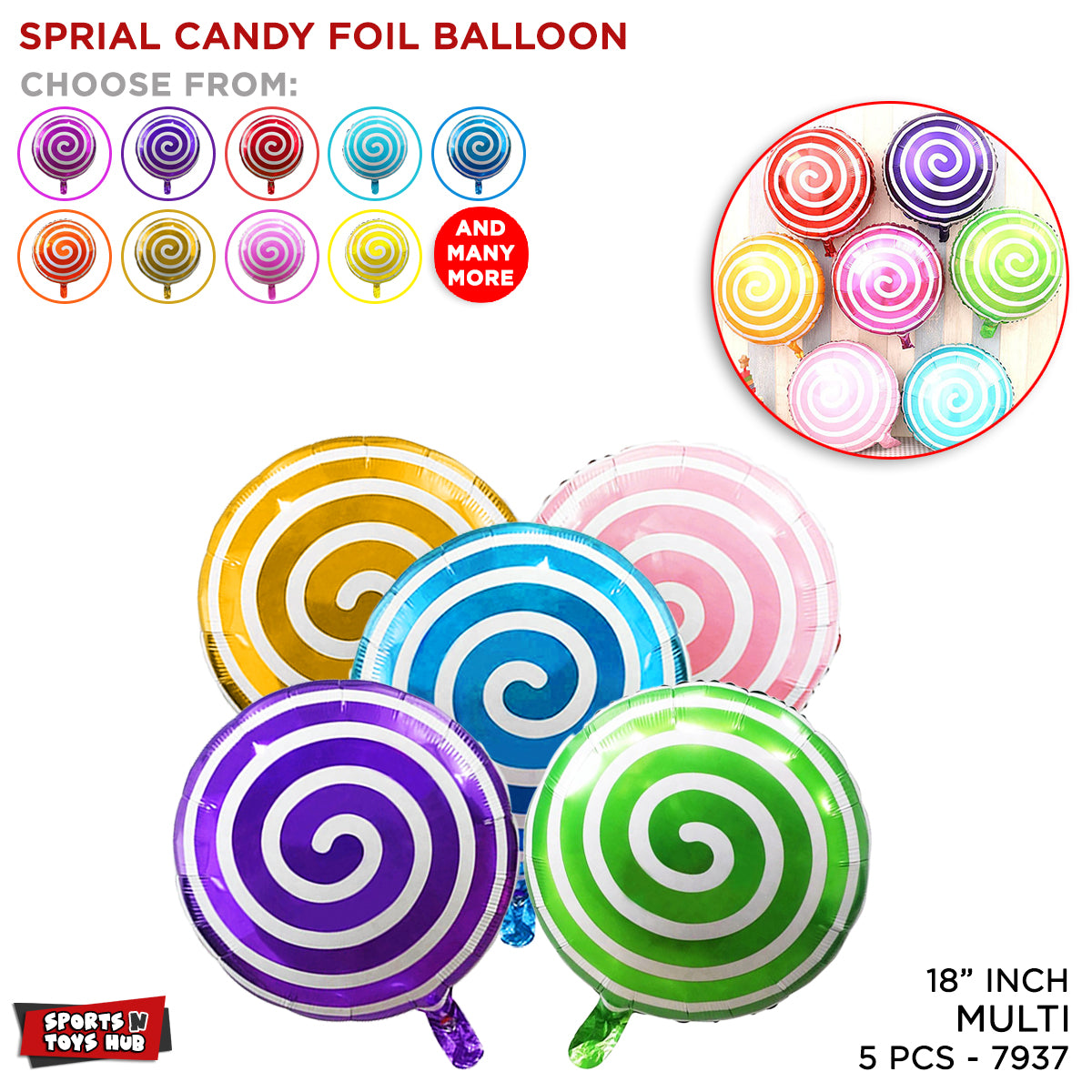 Spiral Foil Balloon Set Collection - 5 Pcs