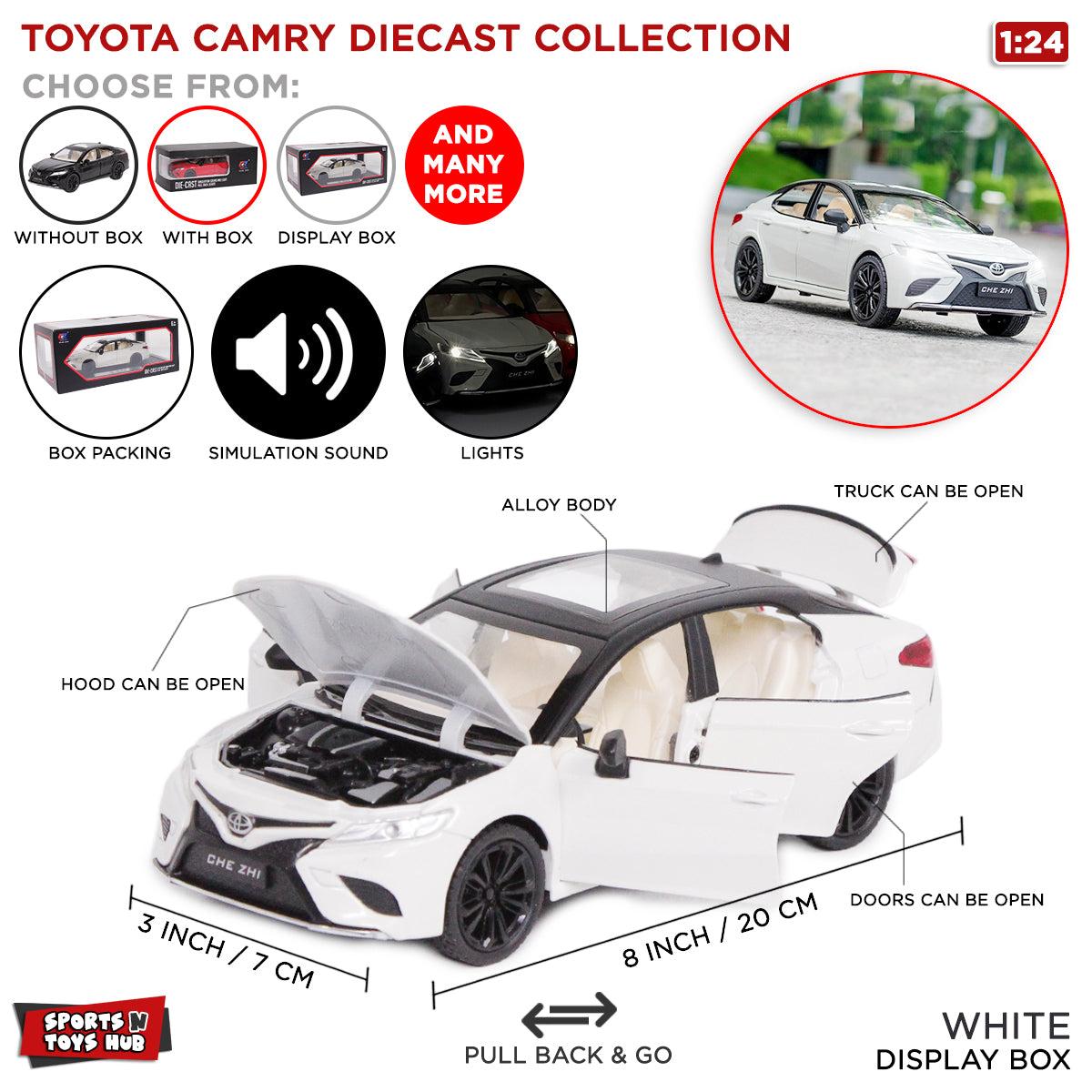 1:24 Toyota Camry Metal Diecast Model Car Collection