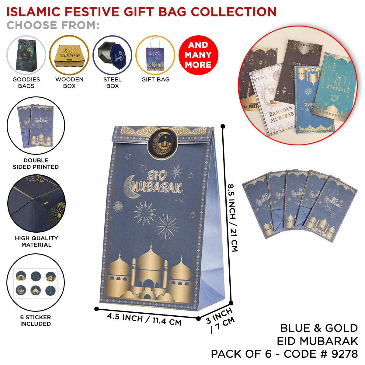 Eid Mubarak Goodies Gift Bags - 6 Pcs