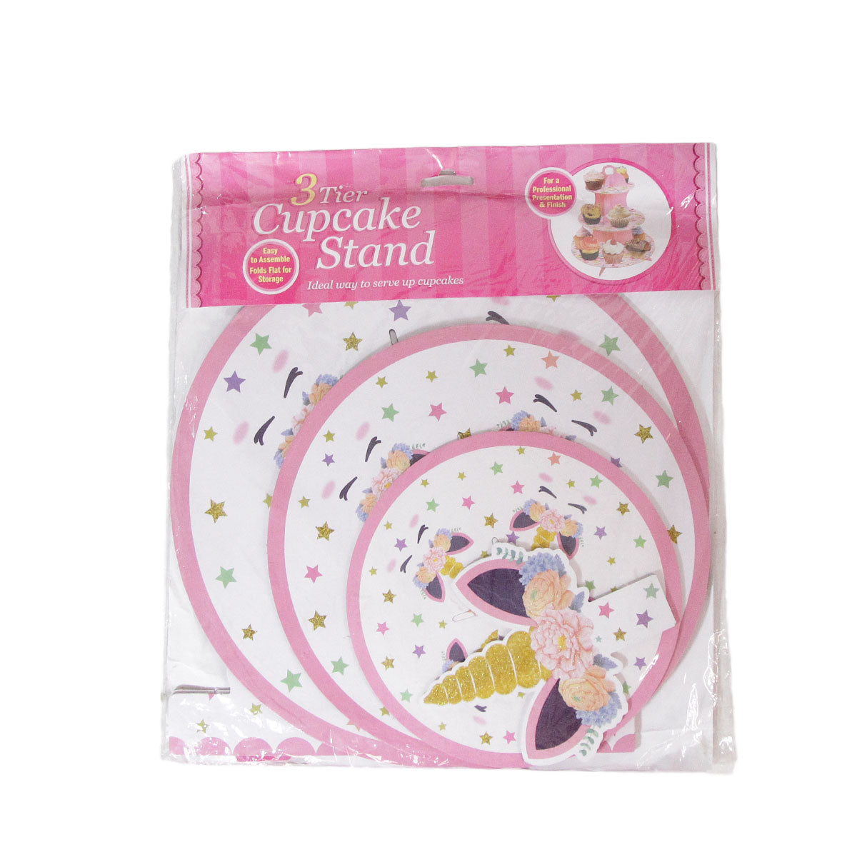 Three Tier Printed Unicorn Horn Cardboard Cake Stand Tray
