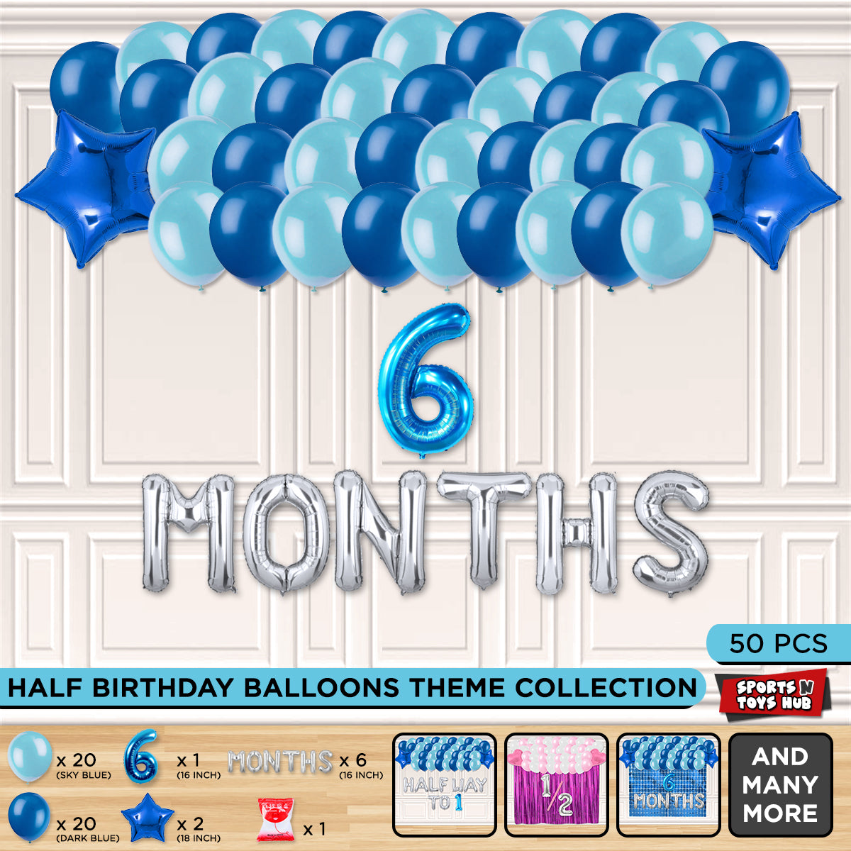 Half Birthday Foil Letter Theme Without Curtain - Blue