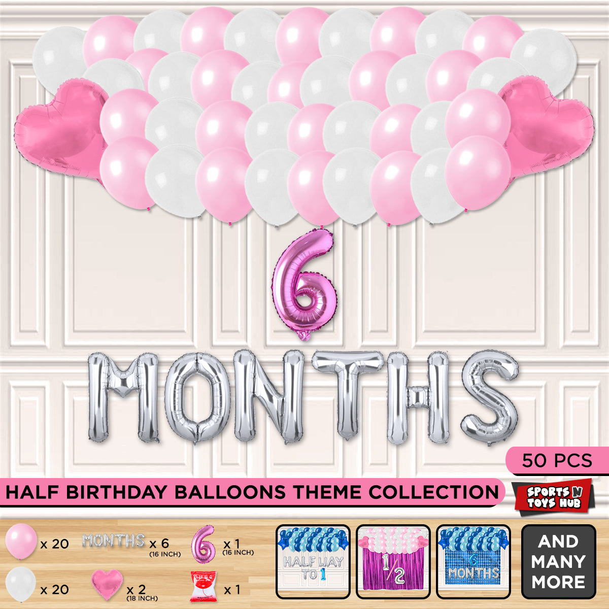 Half Birthday Foil Letter Theme Without Curtain - Pink