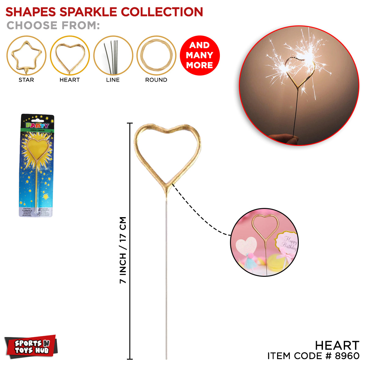 Sparkling Candles Cake Topper Sparkle Heart & Star Shape For Birthday Parties