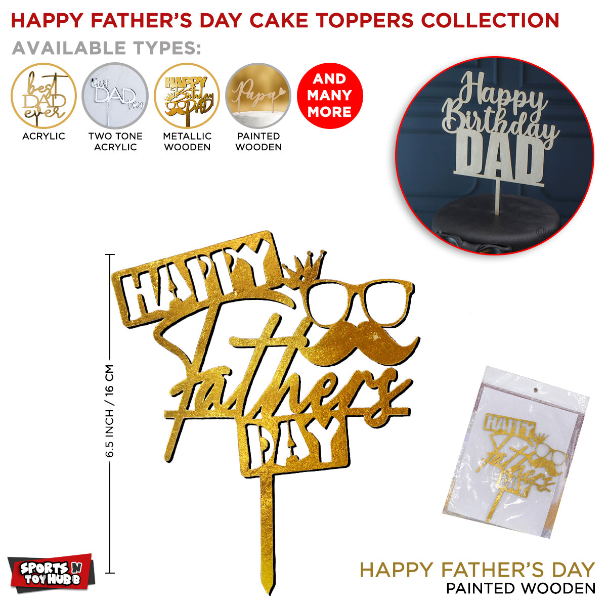 Happy Fathers Day Painted Wooden Cake Topper