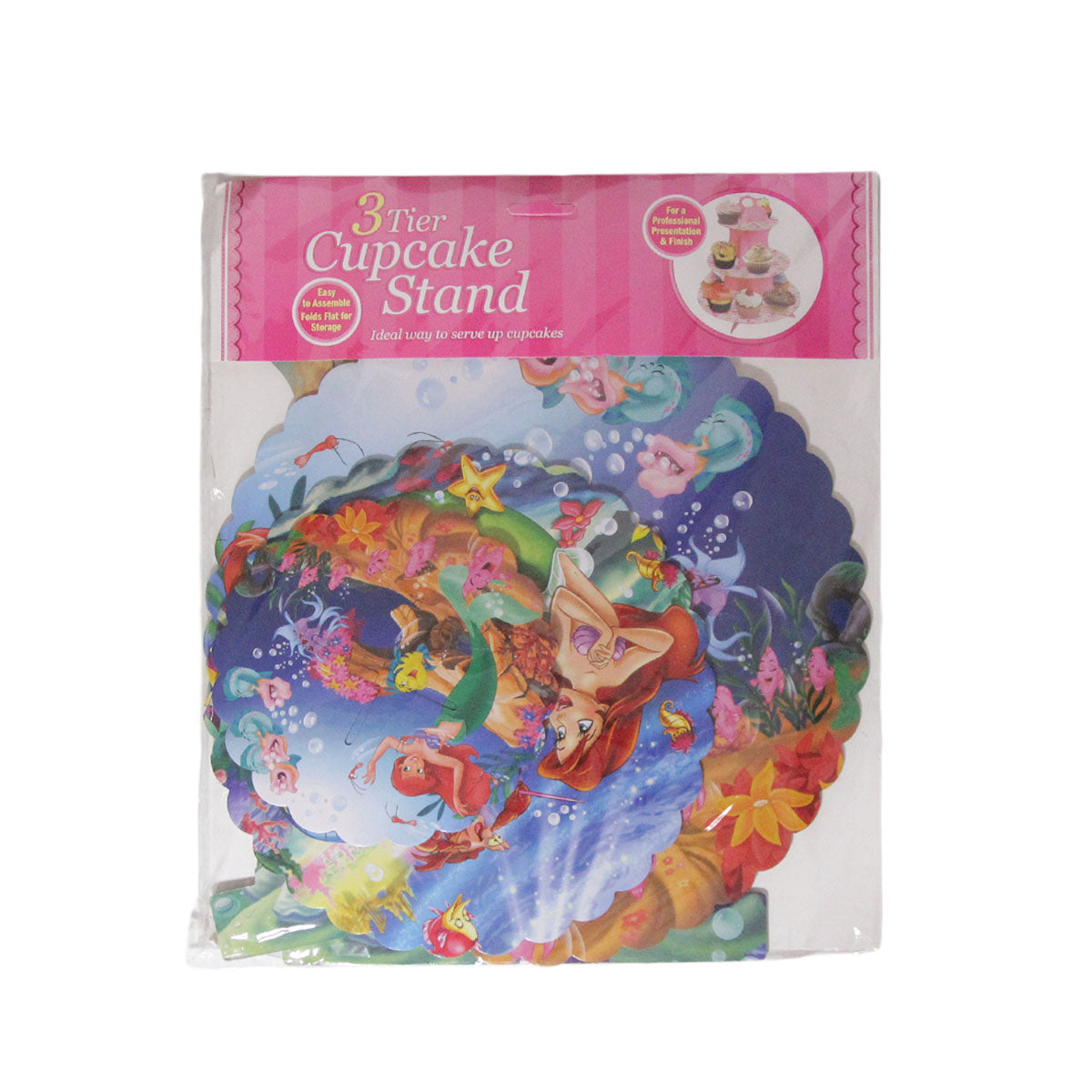 Three Tier Printed Little Merm@id Cardboard Cake Stand Tray