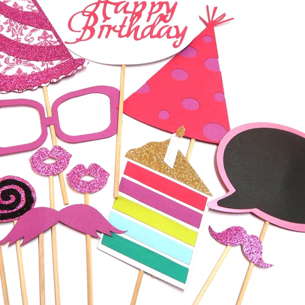 Happy Birthday Photo Props - 20 Pcs - Pink