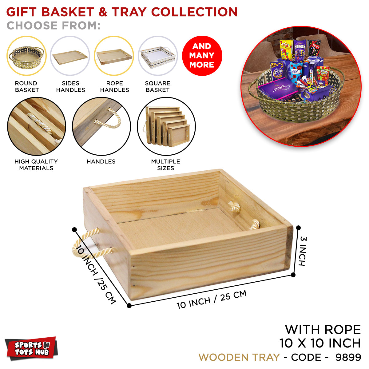 Wooden Box Shape Tray With Rope