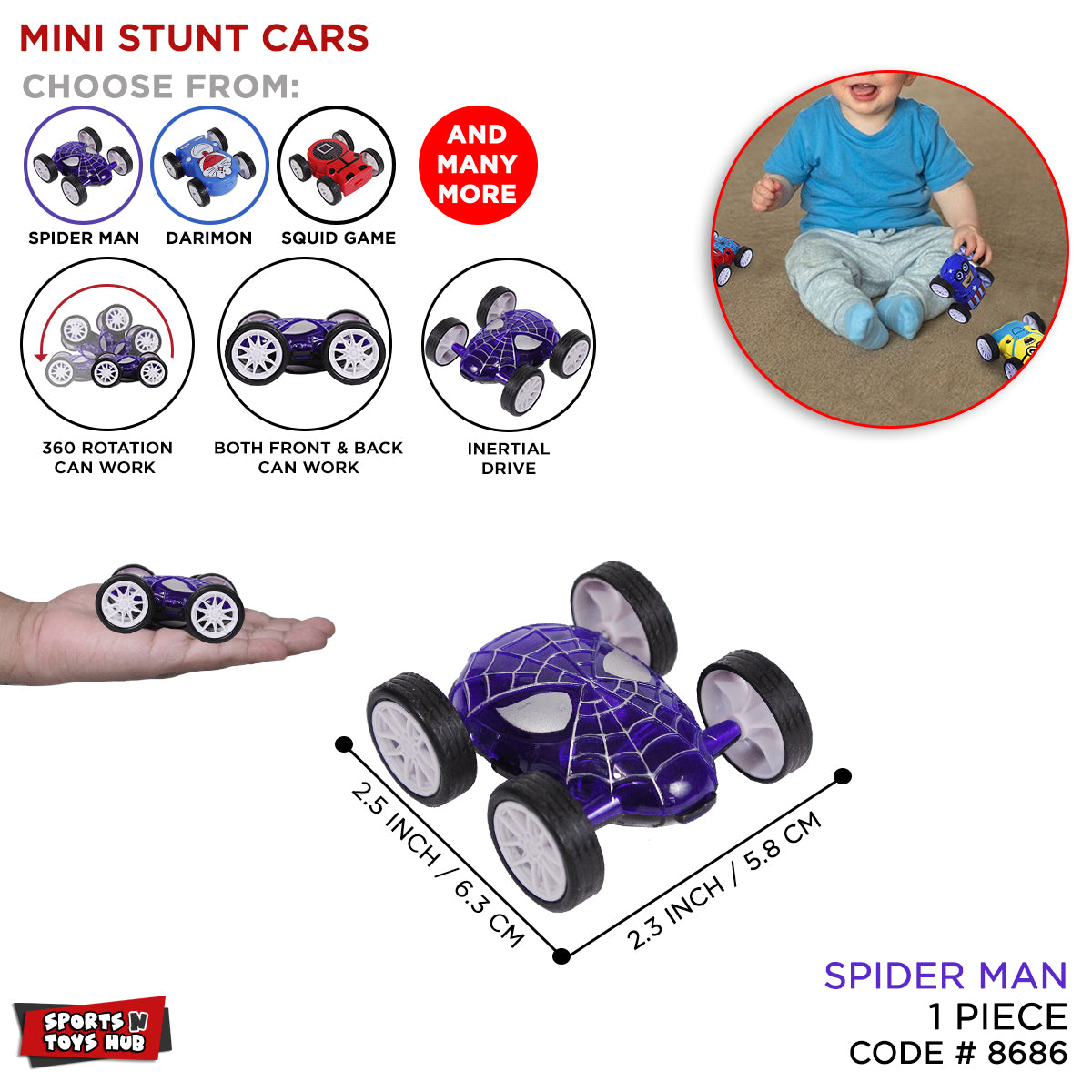 Mini Spider M@n Stunt Car Toy For Kids