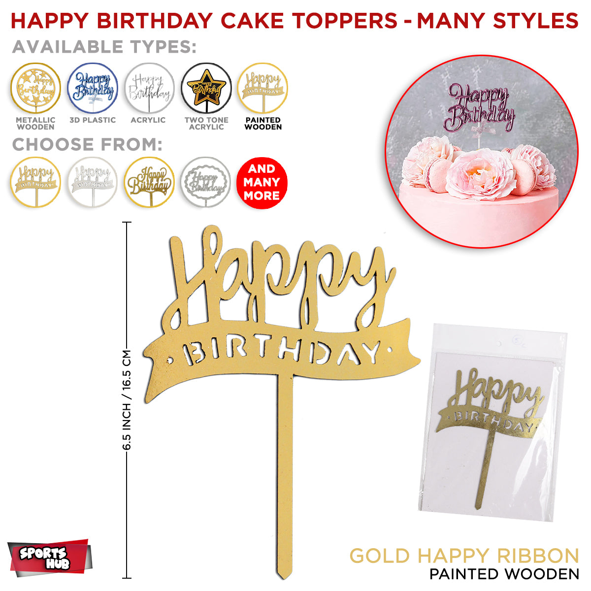 Happy Birthday Ribbon Style Acrylic Cake Topper