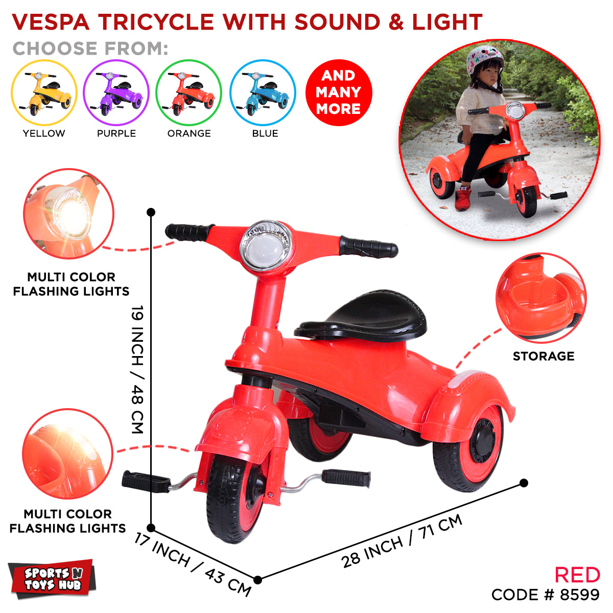 Twinkle Mini Vespa Tricycle With Lights & Music For Kids