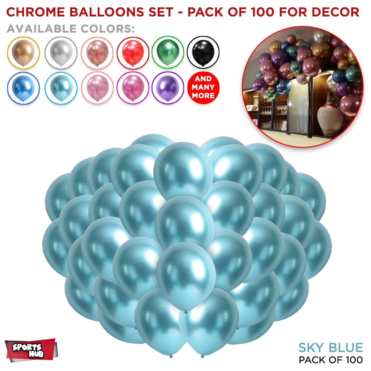 10 Inch 1.8 Gram Chrome Latex Round Balloons - 100 Pcs