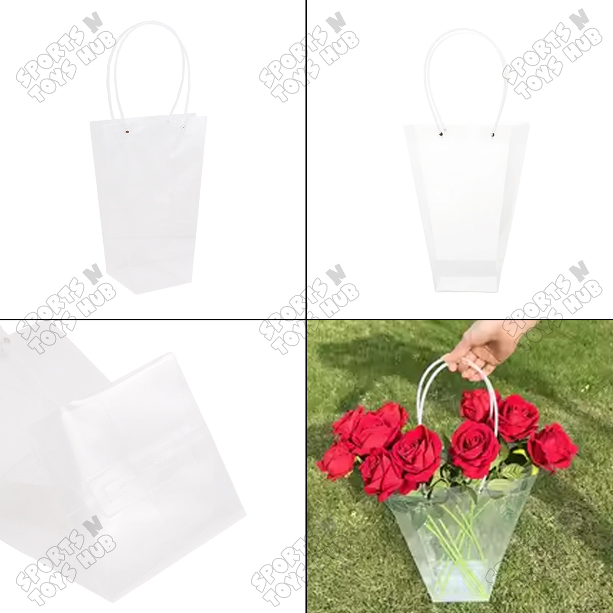 Transparent PVC Flower Bouquet Tote Bags with Long Pipe Handles – Pack of 1