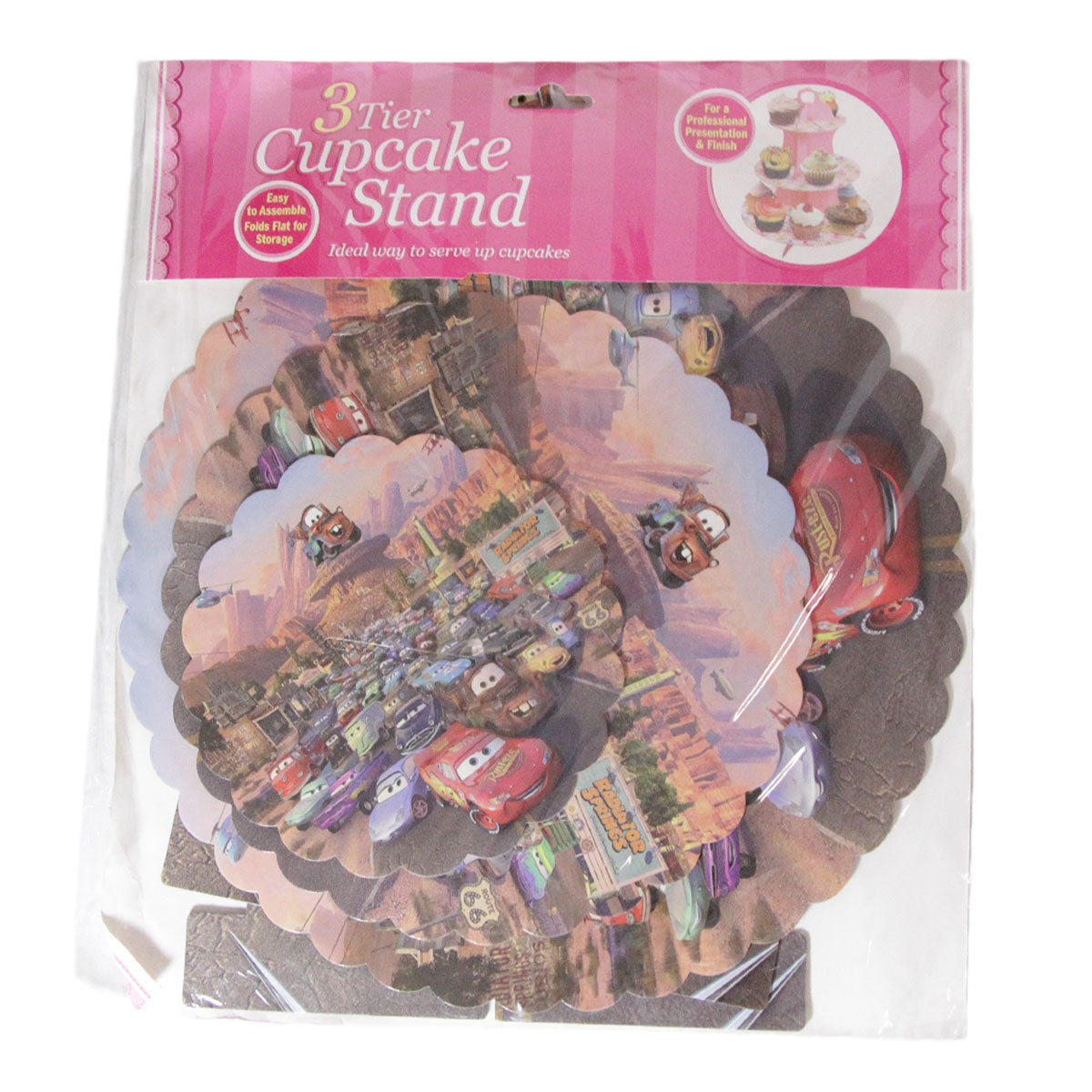 Three Tier Printed Cars Cardboard Cake Stand Tray