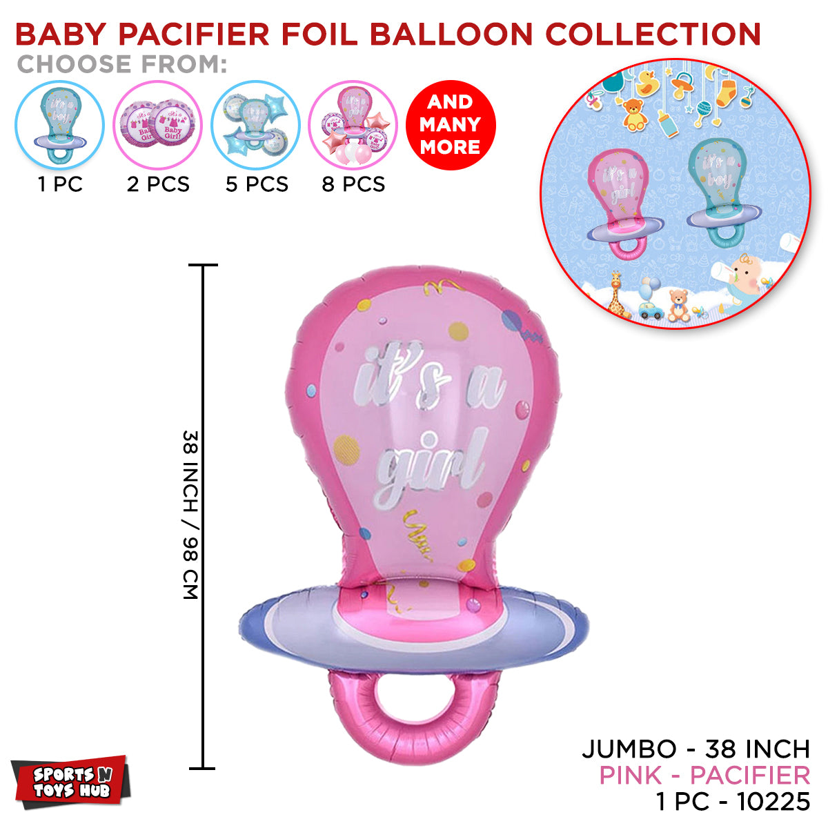 Baby Girl Pacifier Foil Balloon