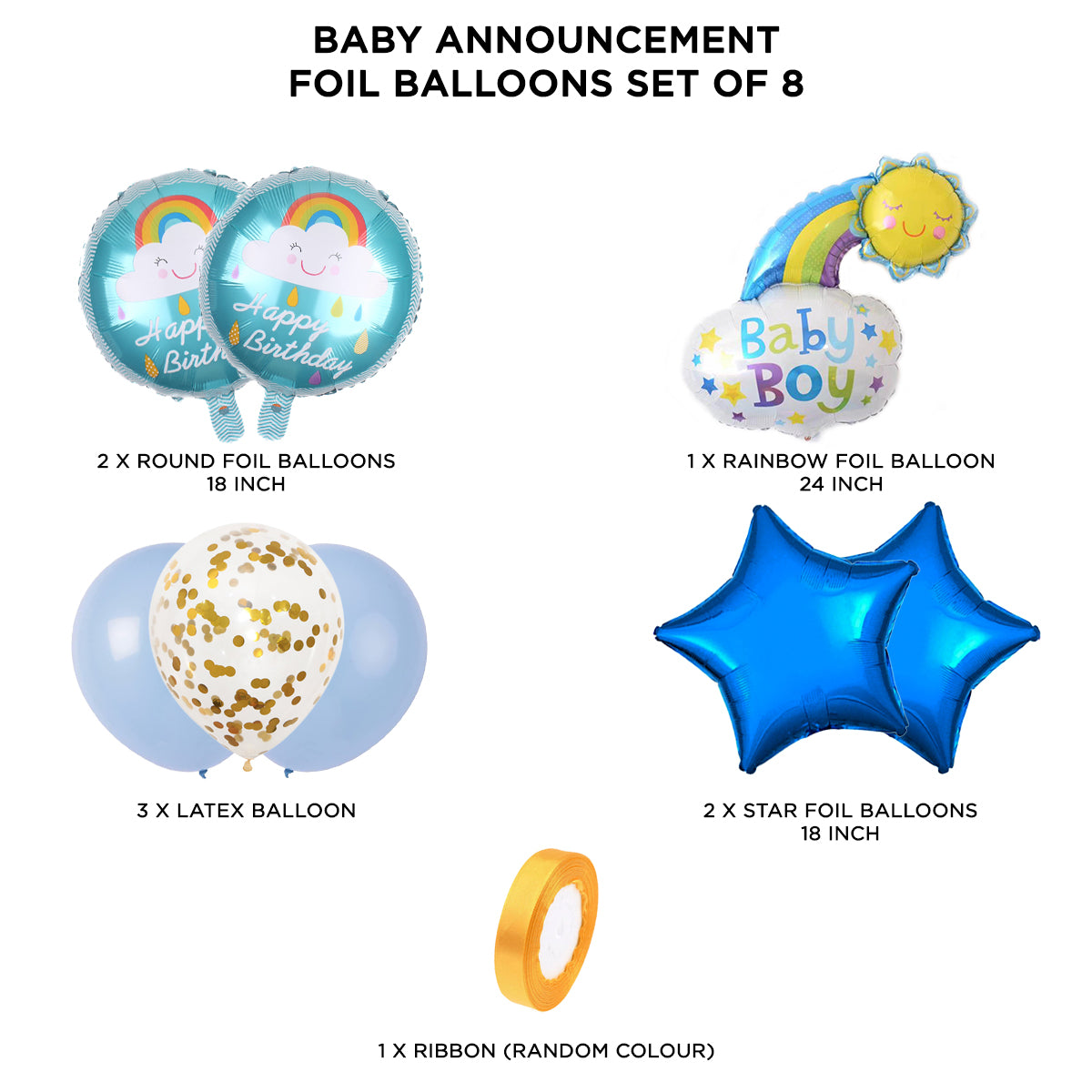Baby Boy Rainbow Foil Balloon Set - 8 Pcs