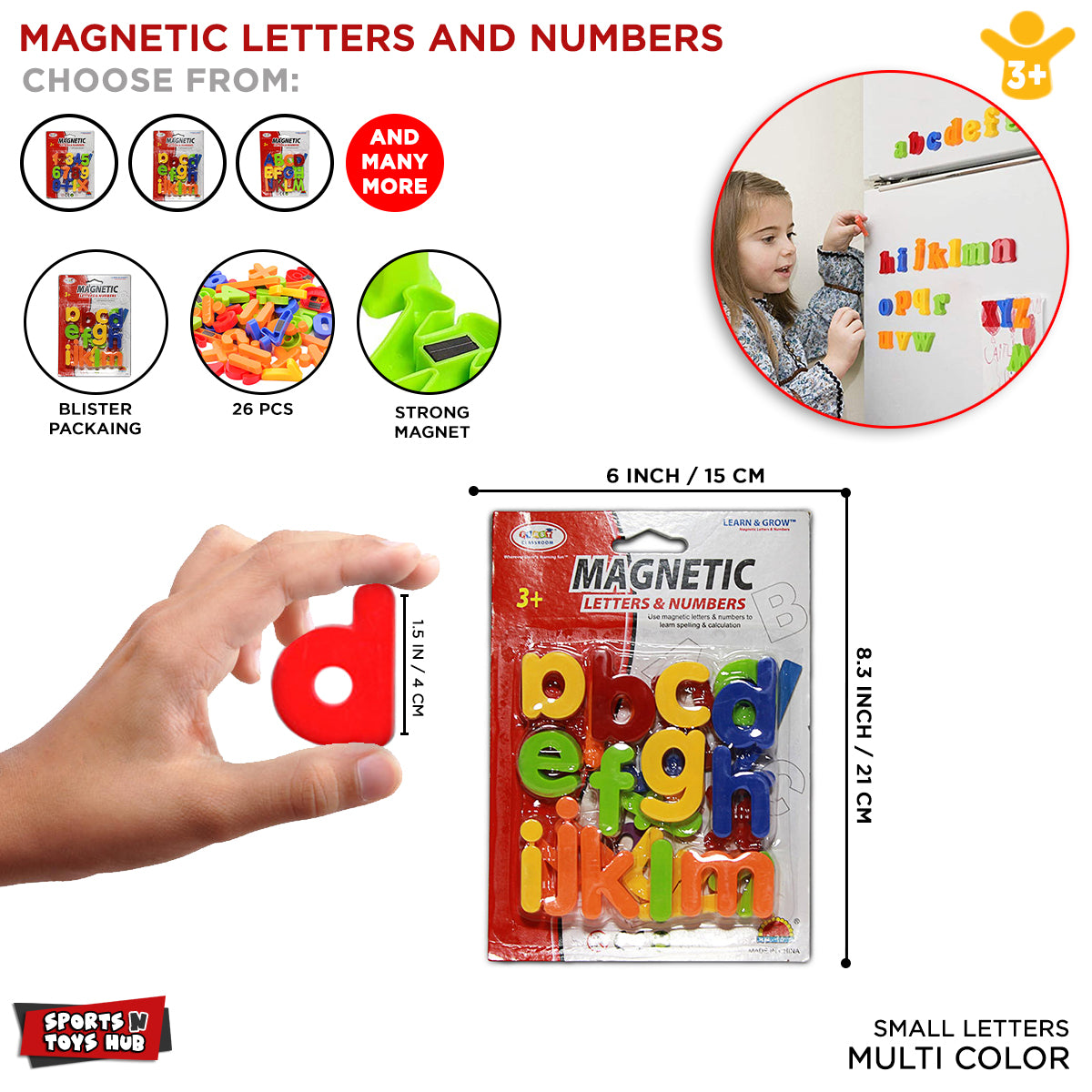 Magnetic Letters and Numbers 26 Pieces, 1.5 Inch Large Size Fun Alphabet Kit for Kids
