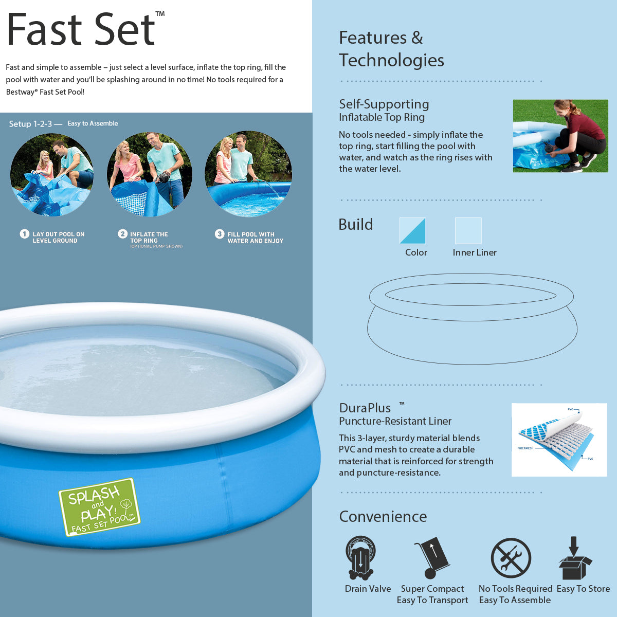 5 Ft Bestway Inflatable Fast Set Swimming Pool For Kids - 57241