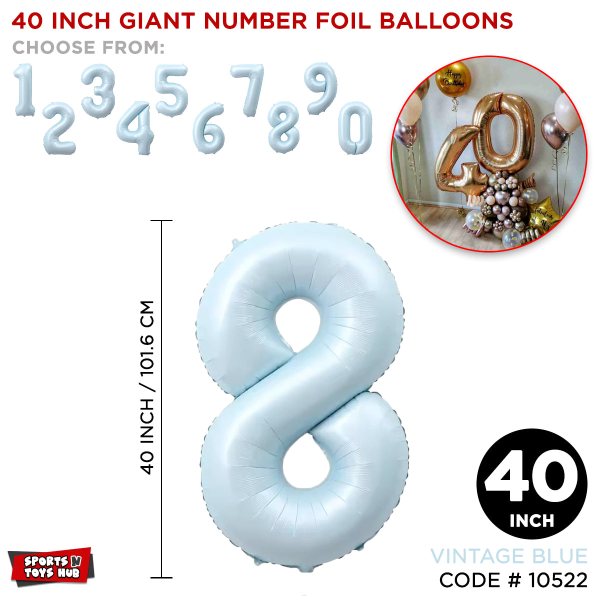 40 Inch Vintage Blue Number Foil Balloon