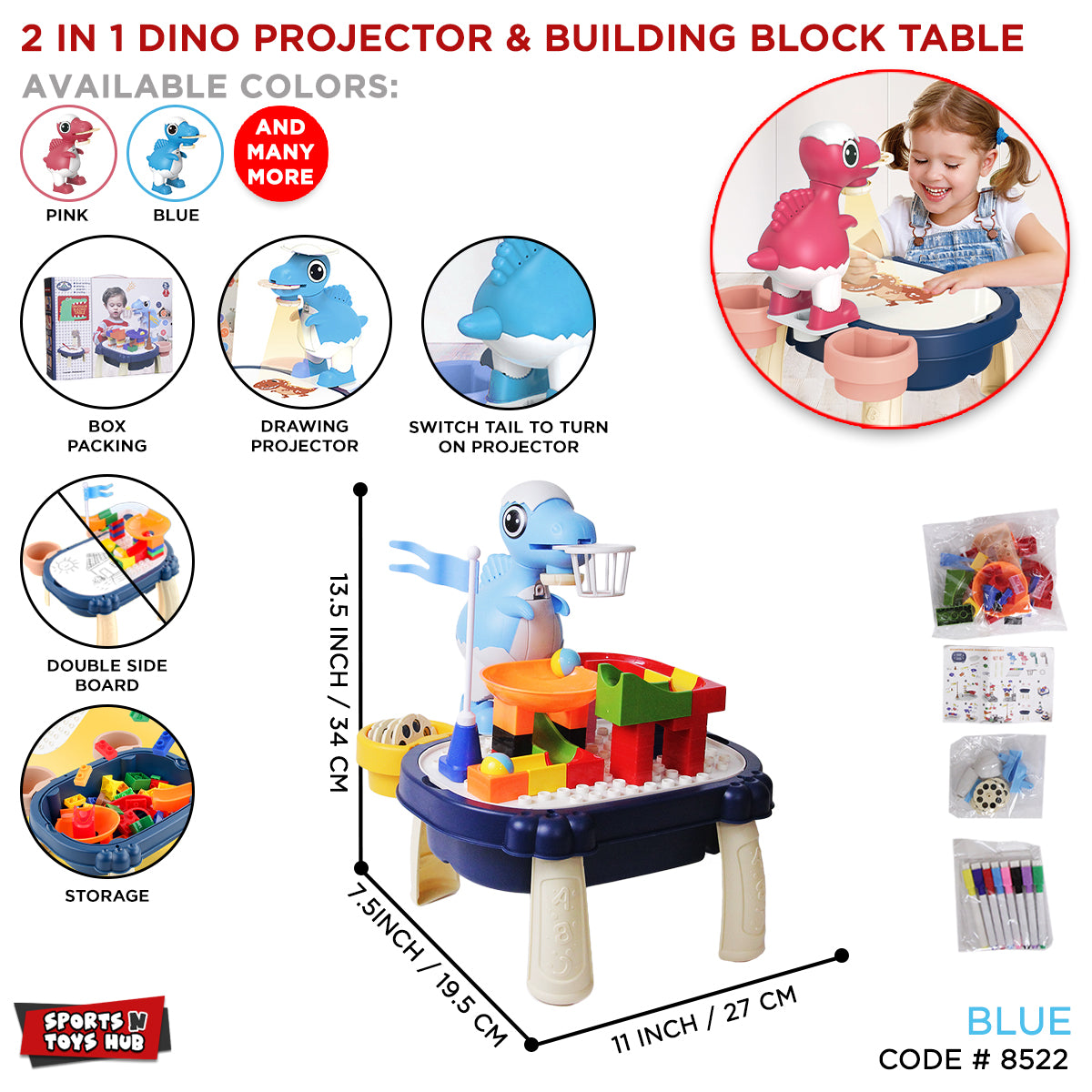 2 IN 1 Dino Projector & Building Block Table
