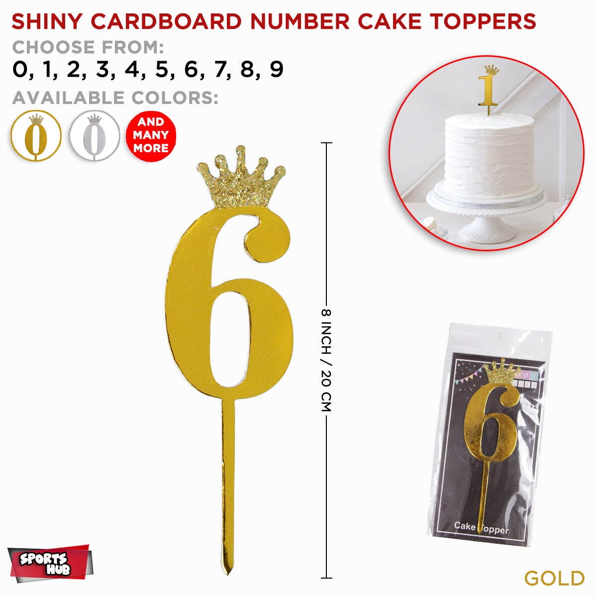 Half Birthday 6 Number Crown Style Cardboard Cake Topper Collection