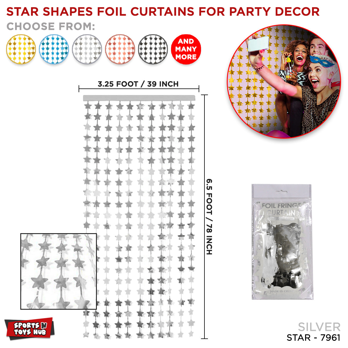 Tinsel Star Shape Foil Fringe Curtain Collection