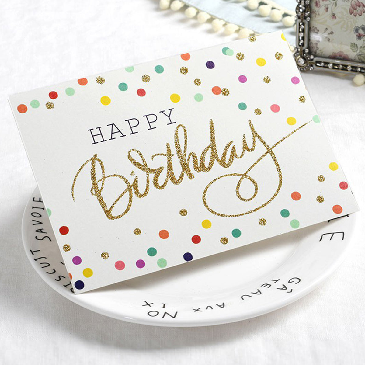 Happy Birthday Printed Dotted Greeting Gift Cards