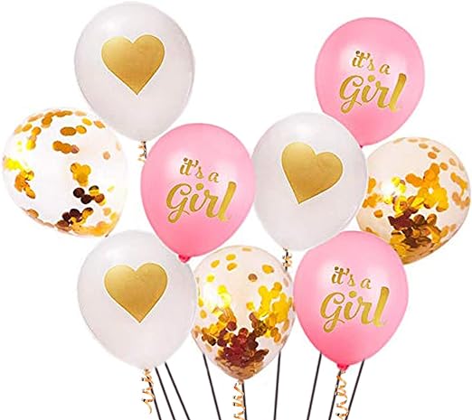 Its a Girl Printed & Confetti Balloons Bouquet - 9 Pcs
