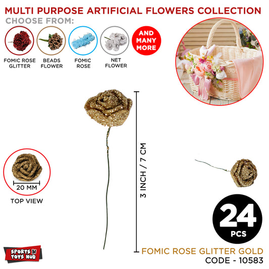 Multi Purpose Artificial 20MM Fomic Rose Flower Glitter