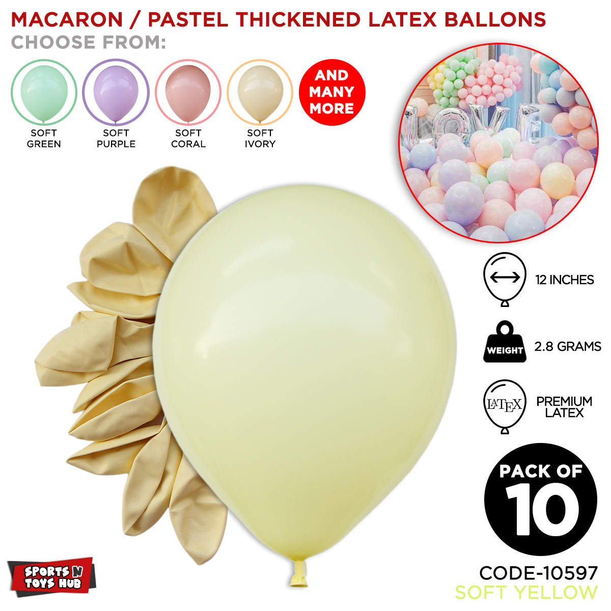 12 Inch 2.8 Gram Macaron / Pastel Latex Balloon - 10 Pcs