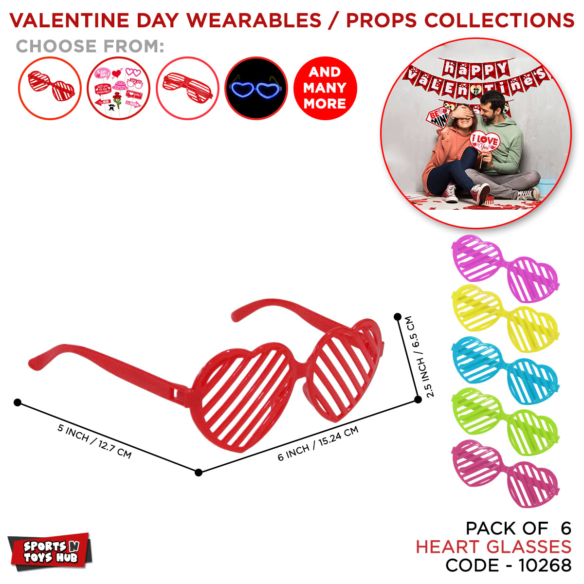 Heart Line Shape Plastic Glasses - 6 Pcs