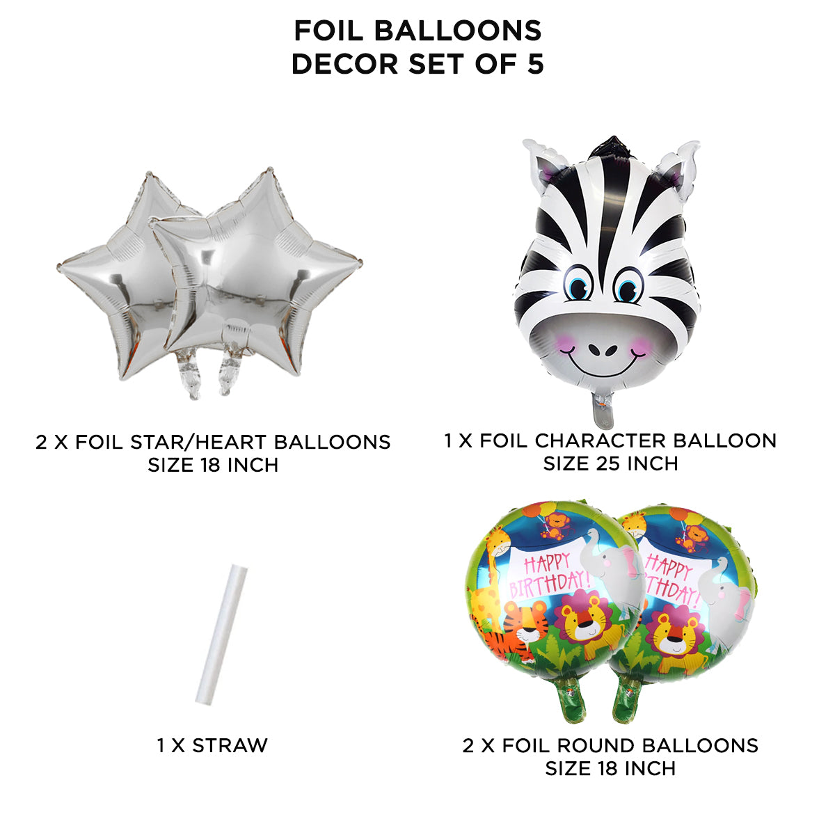 Zebra Foil Balloon Set