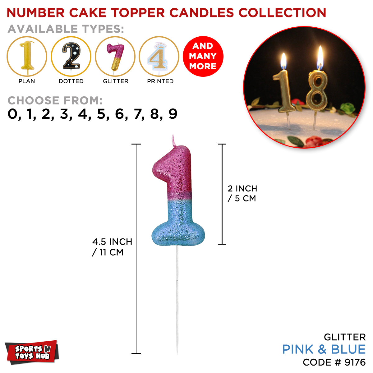 Pink & Blue Glitter Number Candle Collection