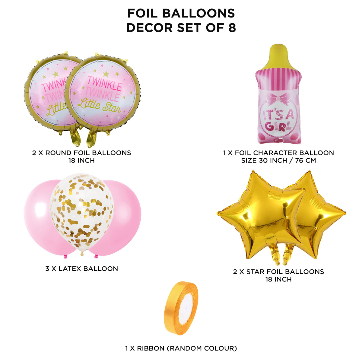 Baby Girl Feeder Foil Balloon Set - 8 Pcs