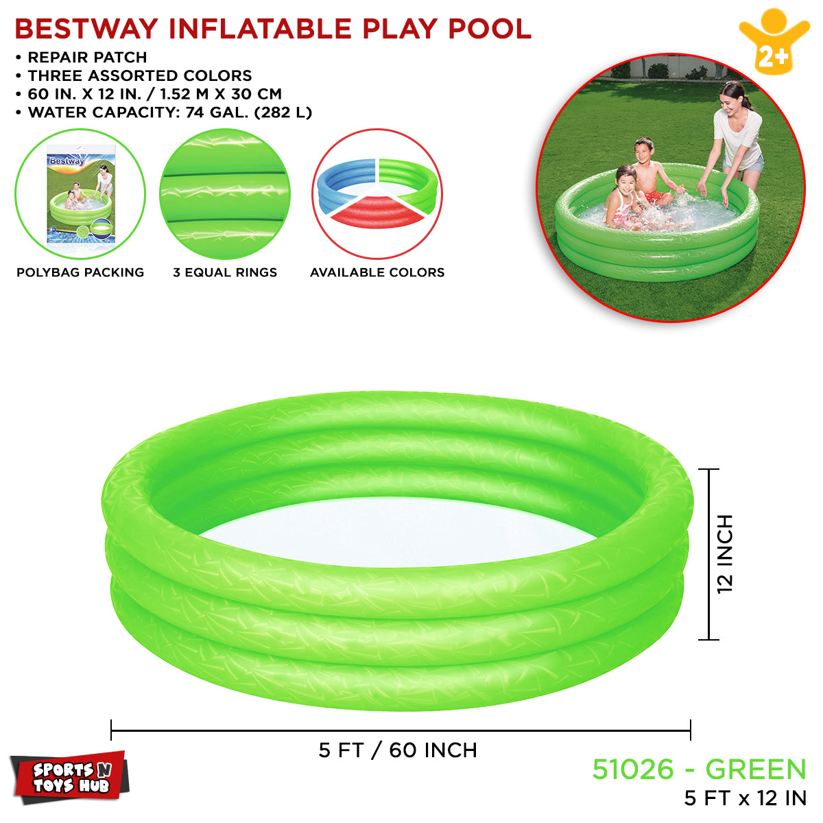 Bestway 5 Ft IInflatable Play Swimming Pool For Kids - 51026