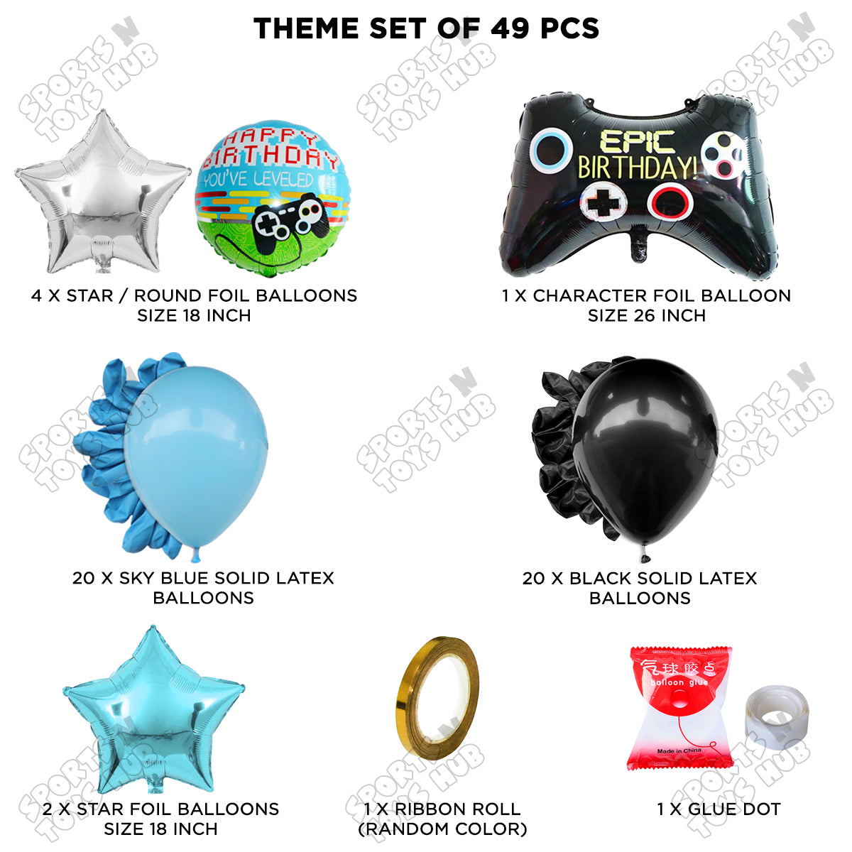 Game Controller Foil Balloon Garland Theme - Blue & Black