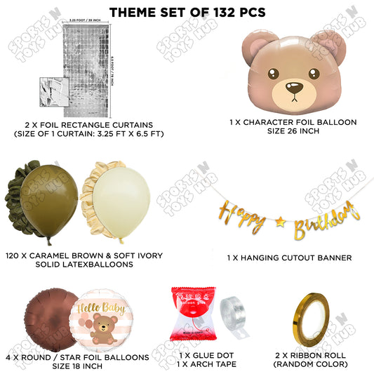 Bear Face Foil Balloon Set With Happy Birthday Cursive Card Banner Arch Theme
