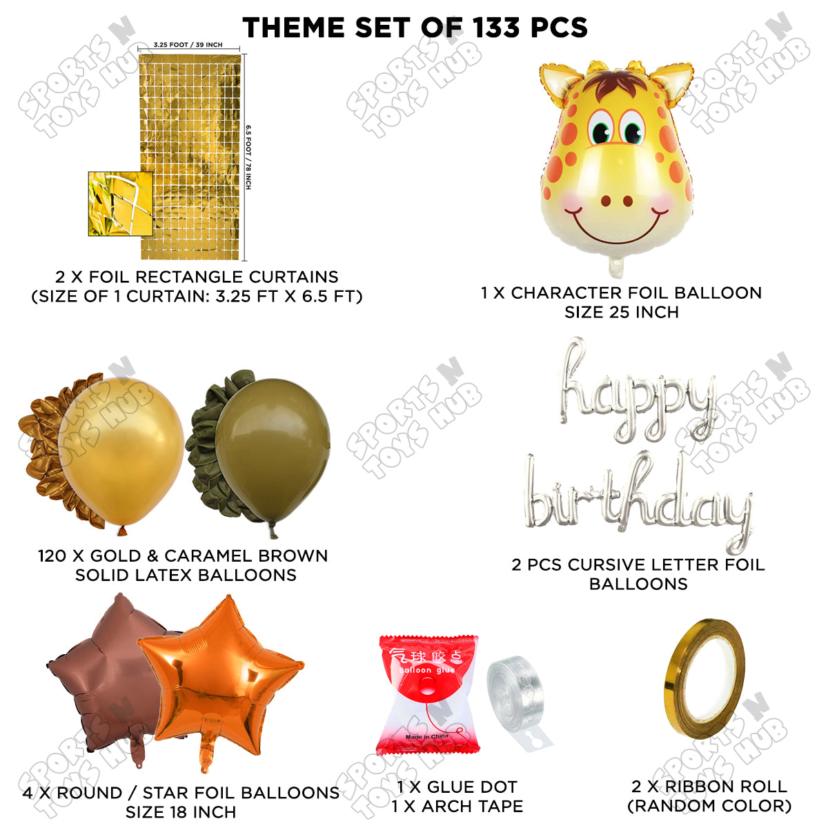 Jungle Safari Giraffe Face Foil Balloon With Happy Birthday Cursive Letter Arch Theme